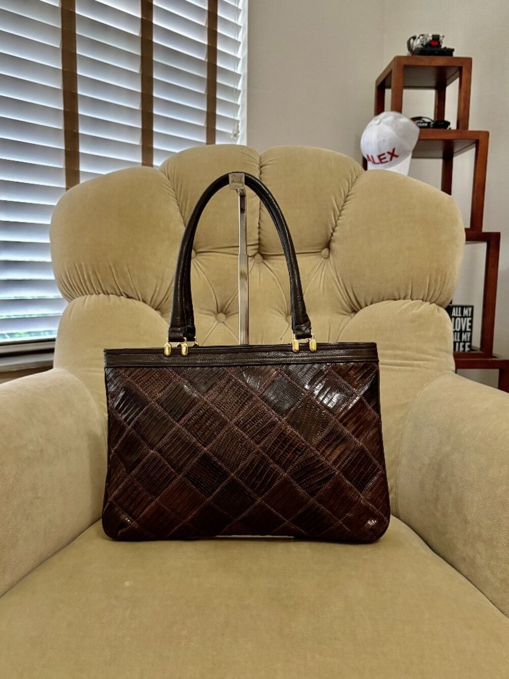VTG Auth PALIZZIO Genuine Lizard Patchwork Circa 1960's Satchel Bag
